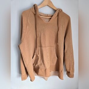 AERIE Tan Distressed Cotton Blend Hoodie